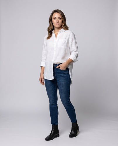 Damen Leichte Leinenbluse mit klassischem Kragen