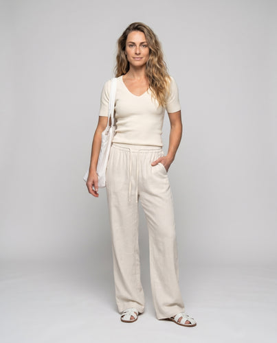Damen Leichte Stoffhose mit elastischem Bund und modischem Kordelzug