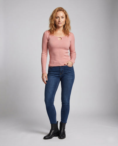 Damen Longsleeve Oberteil mit dekorativem Ausschnitt und figurbetontem Schnitt