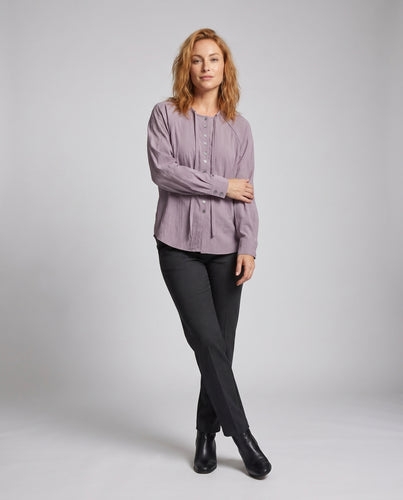 Damen luftige Bluse mit eleganter Knopfleiste und langen Ärmeln