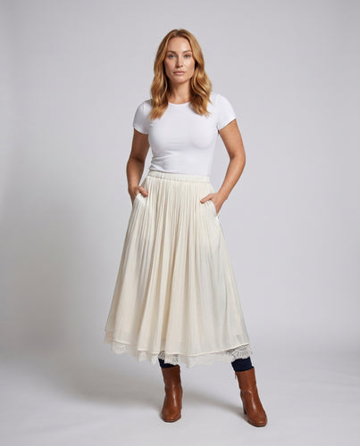 Damen Maxirock mit eleganter Spitze und fließendem Stoff