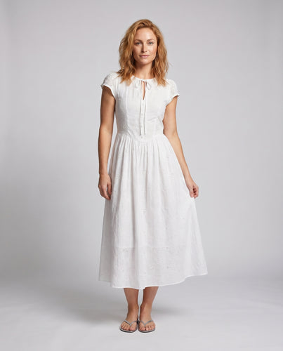 Damen Midi-Kleid mit filigranem Lochmuster und eleganter Knopfleiste