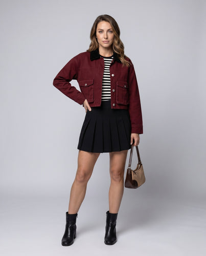 Damen modische Kurzjacke mit weichem Kragen und praktischen Taschen