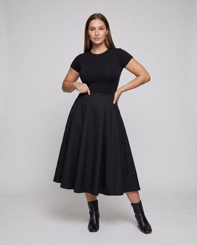 Damen A-Linien Midi-Rock mit eleganten Falten und hohem Bund
