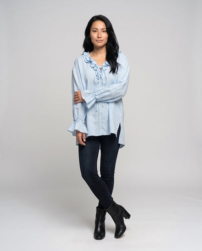 Damen Bluse mit eleganten Rüschendetails und schickem Bindeband
