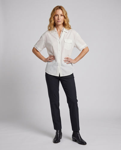 Damen Bluse mit Spitze und klassischem Kragen