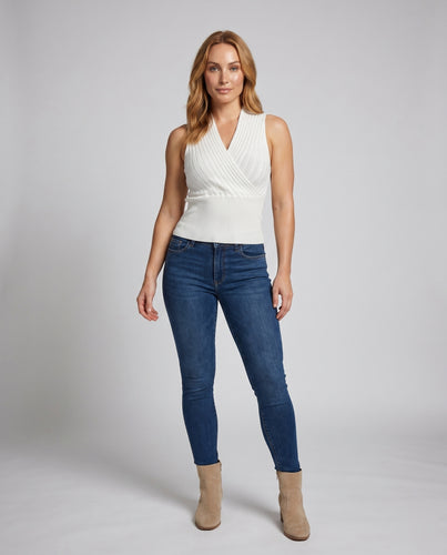 Damen Bodycon Oberteil mit raffinierter Rippstruktur und V-Ausschnitt