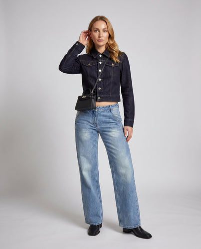Damen cropped Jeansjacke und weite Denim-Hose