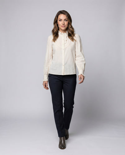 Damen elegante Bluse mit verspielten Rüschendetails und Knopfverschluss