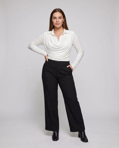 Damen elegantes Langarmshirt mit raffiniertem Wickel-Ausschnitt und weiten Hosen