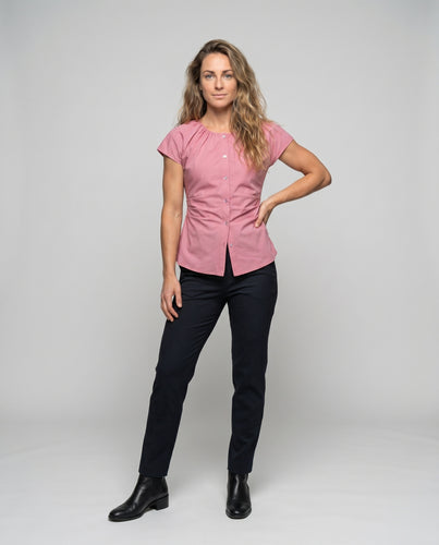 Damen figurbetonte Bluse mit feinen Knopfdetails