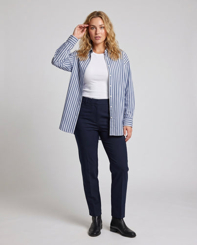 Damen gestreifte Baumwollbluse mit lockerer Passform und eleganten Knopfdetails