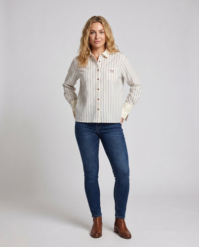 Damen gestreifte Bluse mit elegantem Kragen und feinen Knöpfen
