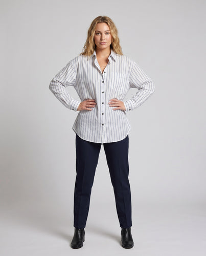 Damen gestreifte Bluse mit lässigen Oversized-Ärmeln und Brusttasche