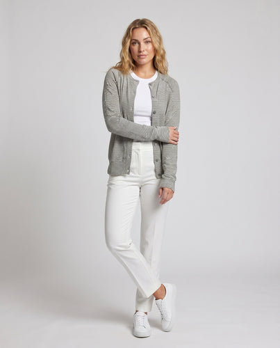 Damen gestreifte Knopfleiste Strickjacke