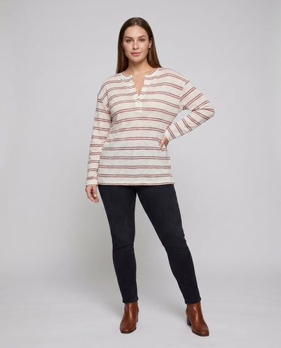 Damen gestreiftes Oversized Hemd mit Knopfdetail