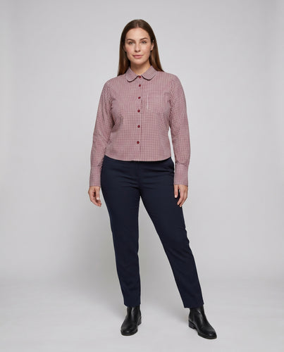 Damen klassische Karobluse mit modischem Schnitt und eleganten Knopfdetails