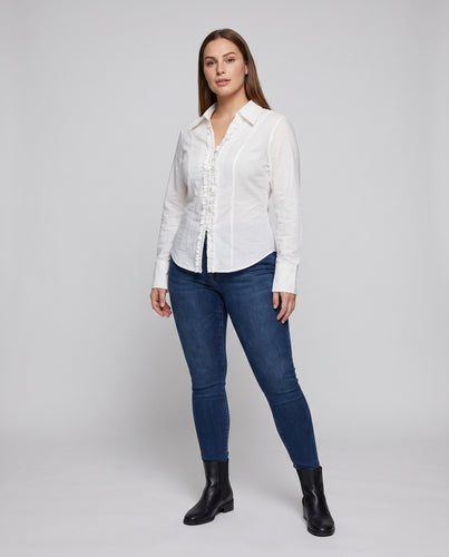 Damen klassisches Blusenshirt mit Rüschendetails und elegantem V-Ausschnitt