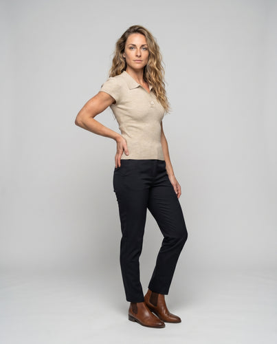Damen Kurzarm Poloshirt aus feinem Strickmaterial