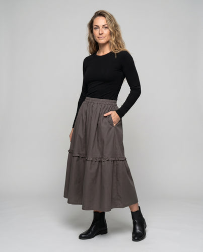 Damen Langer Tüllrock mit Rüschendetails und elastischem Taillenbund