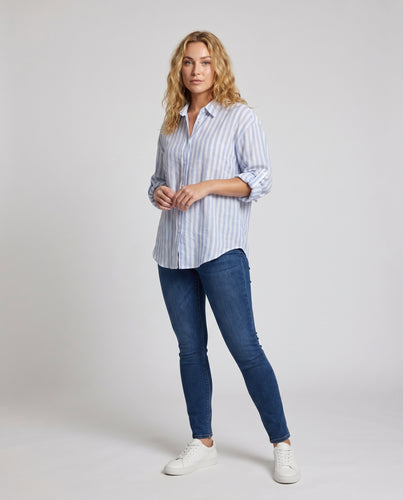 Damen lässige Bluse mit feinem Streifenmuster und lockerer Passform