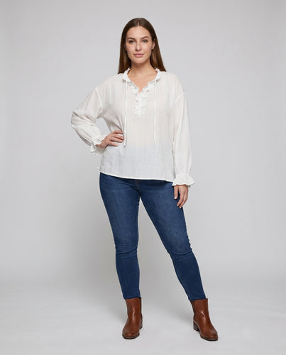 Damen lässige Bluse mit Rüschendetails und feiner Struktur