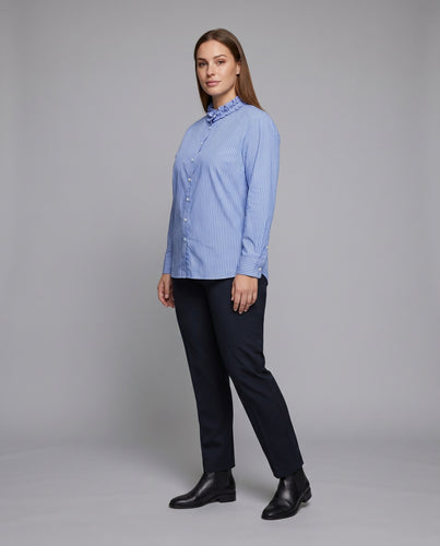 Damen lässige Bluse mit Rüschenkragen und feinem Streifenmuster