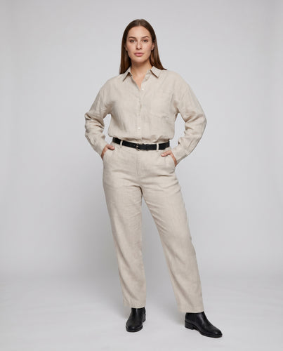 Damen lässige Hemdbluse aus leichtem Leinenstoff