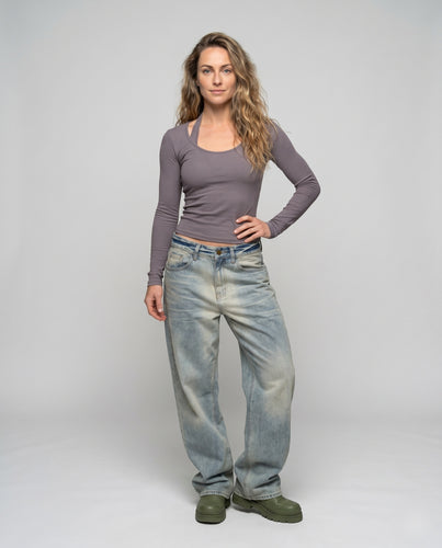 Damen lässige High-Waist Baggy-Jeans