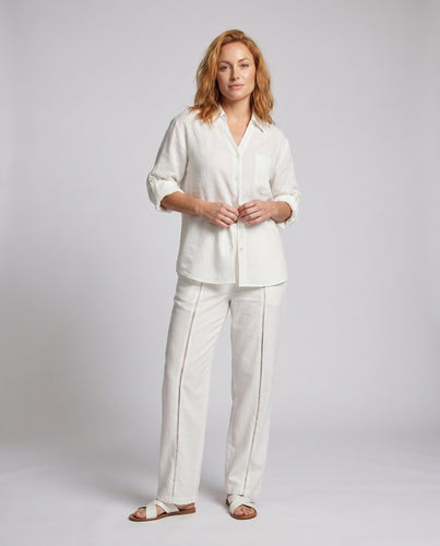 Damen lässige Leinenbluse mit elegantem Schnitt und praktischen Knopfdetails