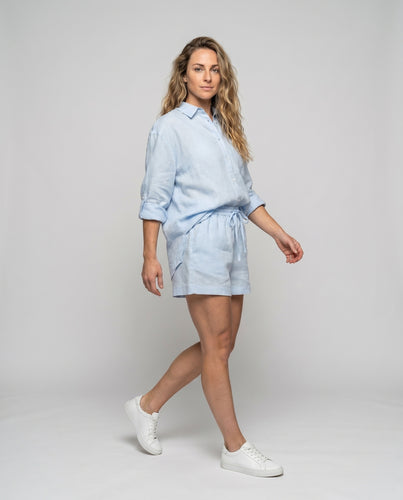 Damen lässige Leinenbluse mit übergroßem Schnitt und praktischer Brusttasche