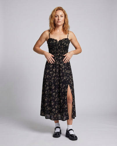 Damen Maxikleid mit floralen Mustern und seitlichem Schlitz