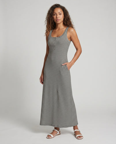 Damen Maxikleid mit modernen Streifen und knöpfbarem Ausschnitt