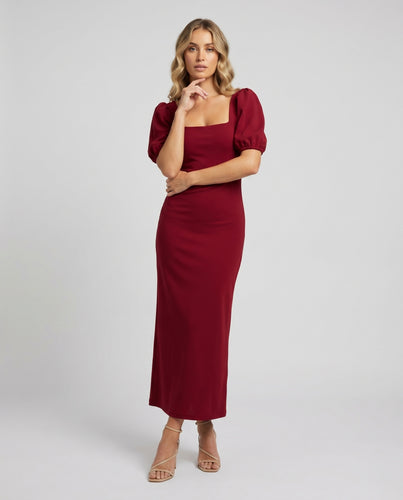 Damen Maxikleid mit schulterfreien Puffärmeln und eleganter A-Linien Silhouette