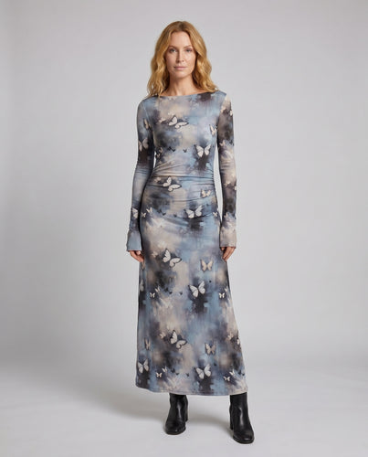 Damen Maxikleid mit transparenten Ärmeln und floralem Allover-Print