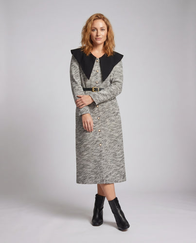 Damen Midi-Kleid mit großem Kragen und Gürtel
