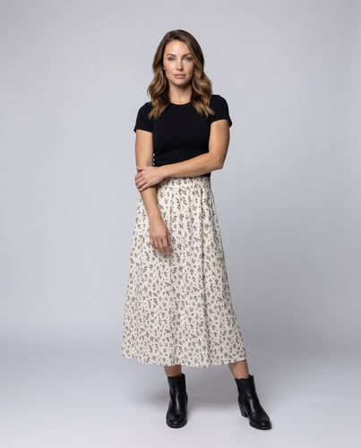 Damen Midi-Rock mit floralem Muster und elastischem Bund