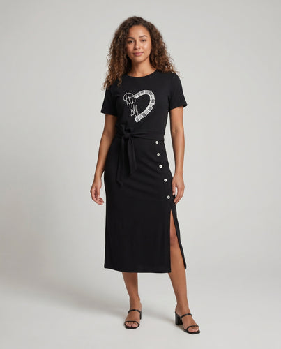 Damen Midikleid mit seitlichem Schlitz und dekorativem Gürtel