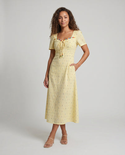 Damen Mini-Kleid mit floralen Applikationen und geflochtenem Detail