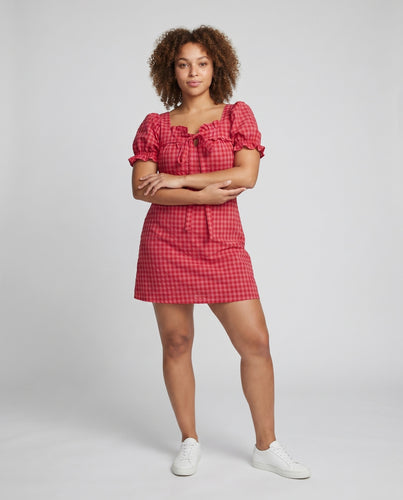 Damen Minikleid mit Puffärmeln und verspieltem Karomuster