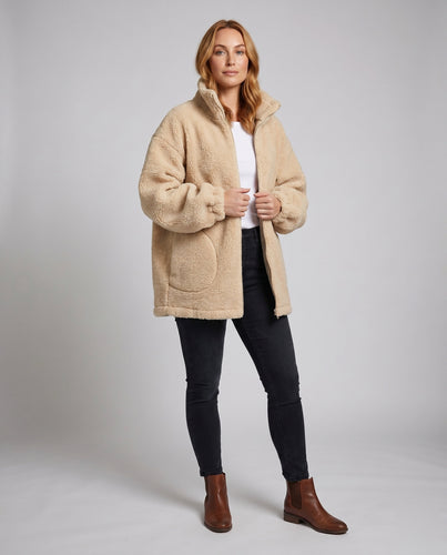 Damen oversized Fleecejacke mit hohem Kragen und kängurutasche