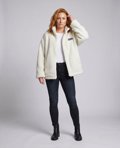 Damen oversized Fleecejacke mit hohem Kragen von