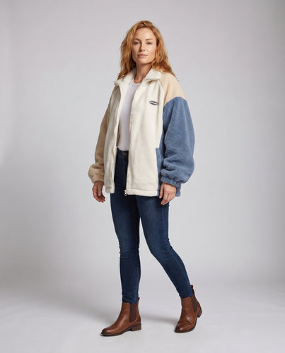 Damen Oversized Fleecejacke mit praktischen Taschen und hohem Kragen