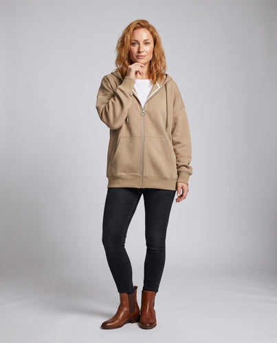 Damen oversized Kapuzenjacke mit tiefem Schnitt und praktischen Taschen