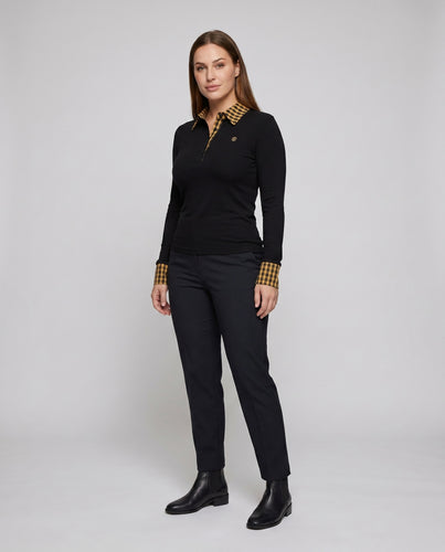 Damen Pullover mit kariertem Kragen und langen Ärmeln