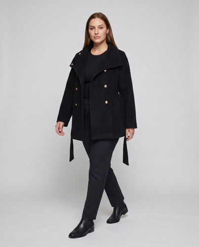 Damen stilvolle Wolle-Manteljacke mit eleganten Detailverzierungen