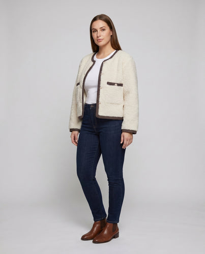 Damen Teddy-Fleecejacke mit eleganten Knopfdetails und praktischen Taschen