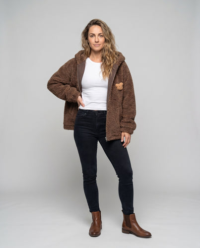 Damen Trendiger Teddy-Fleece-Mantel mit Tierohren und Kuschelhschutz