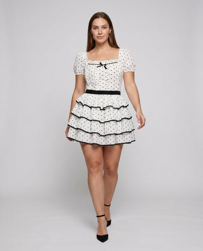 Damen Volantkleid mit Pünktchenmuster und Rüschen