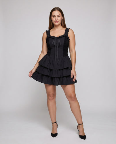 Damen Volantkleid mit Rüschenschichten und verstellbarem Dekolleté